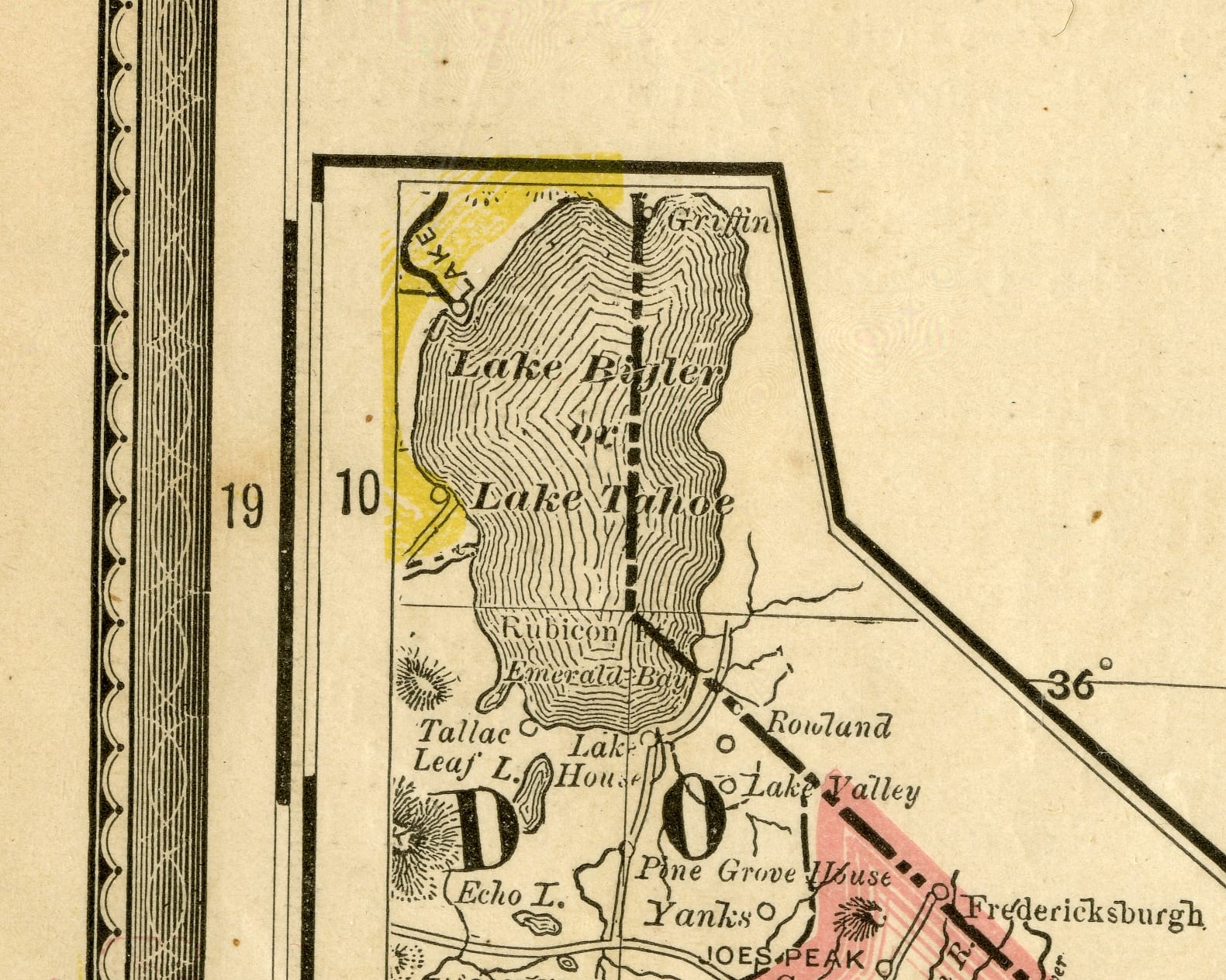 1884 Map Showing "Lake Bigler or Lake Tahoe"