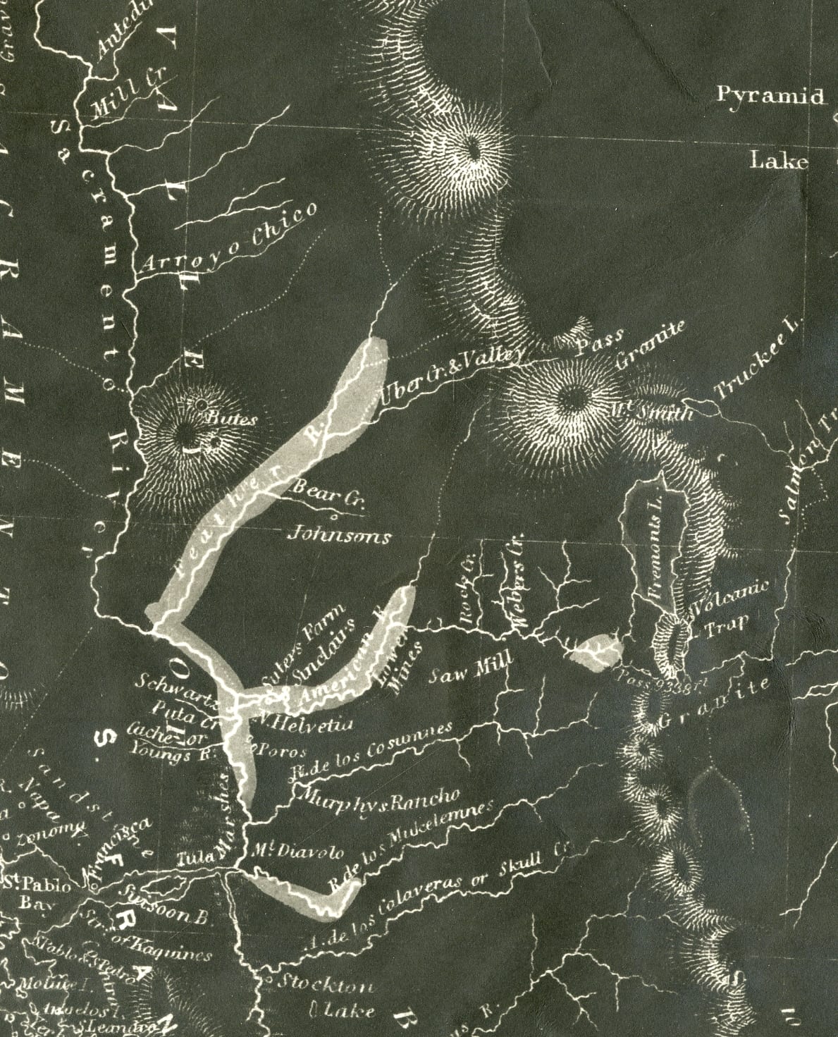 1849 Map of the Gold Regions of California showing "Fremonts L." [Fremont's Lake]
