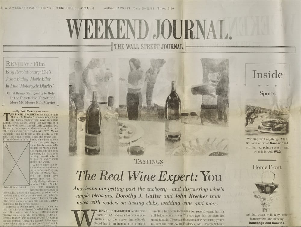 A copy of Gaiter and Brecher’s “Tastings” column featured on the front page of the Wall Street Journal’s Weekend Journal on September 23, 2004.