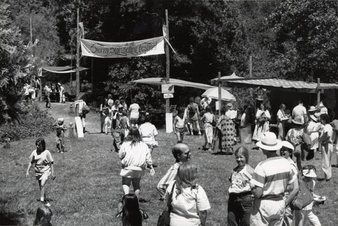 Entrance to the outdoor stage, Sierra Storytelling Festival, 1989. Photograph by Ray Hunold. 