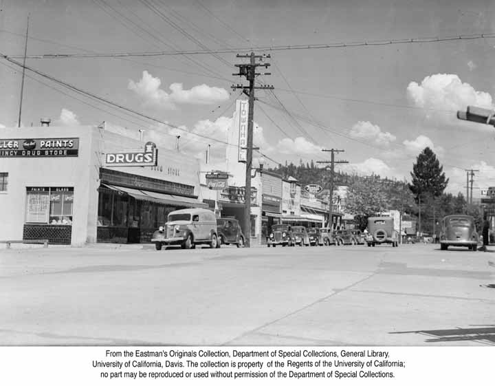 Quincy Calif., Old cars, Main Street, undated.