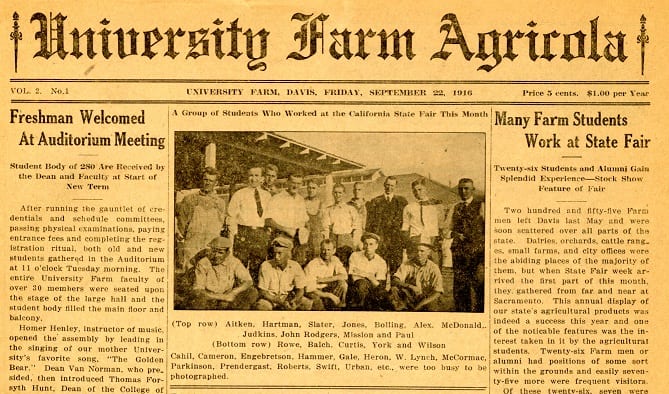 Front page of the September 22, 1916 University Farm Agricola