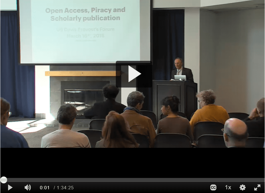 screenshot from video of Open Access, Piracy and Scholarly publishing