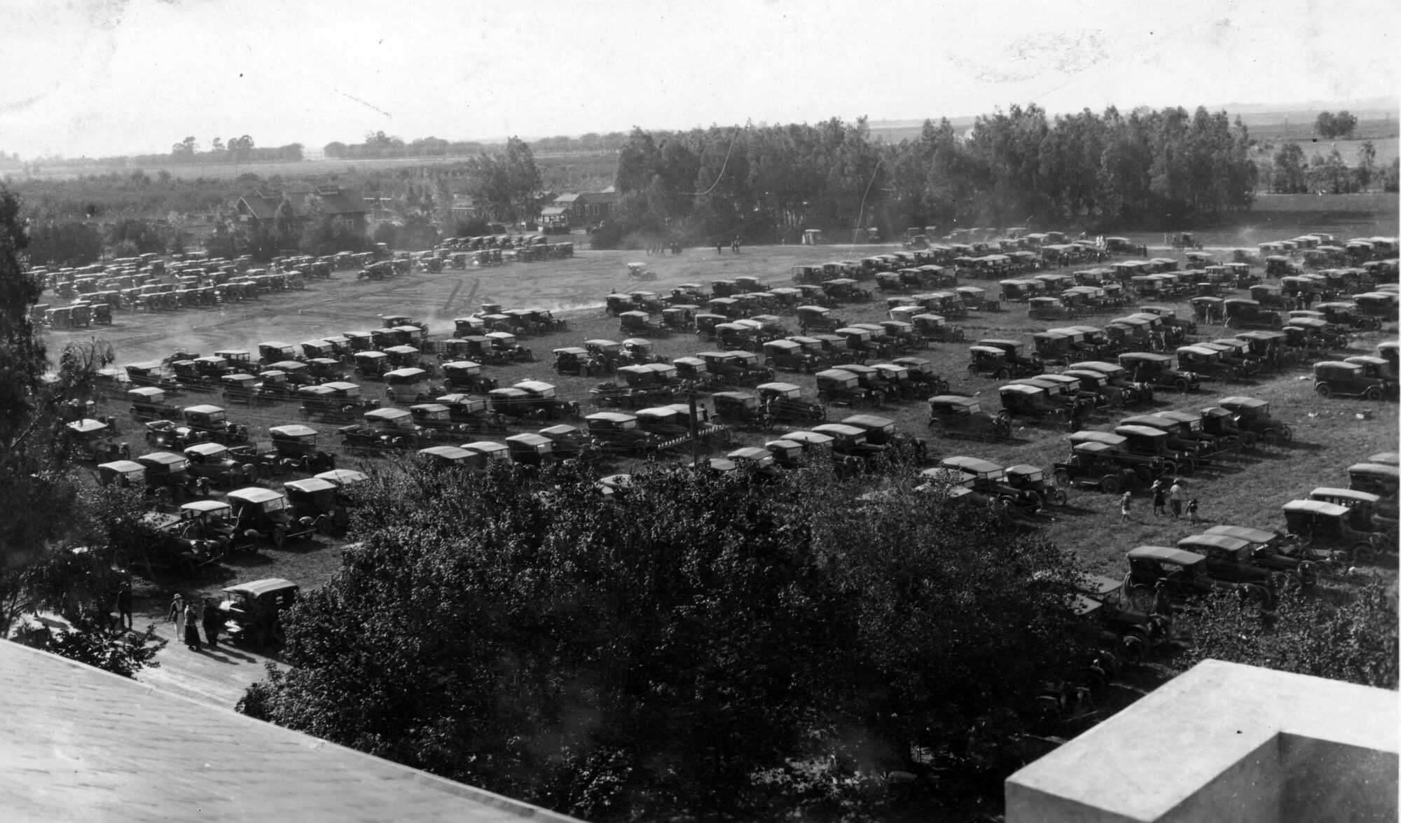 Many rows of parked cars