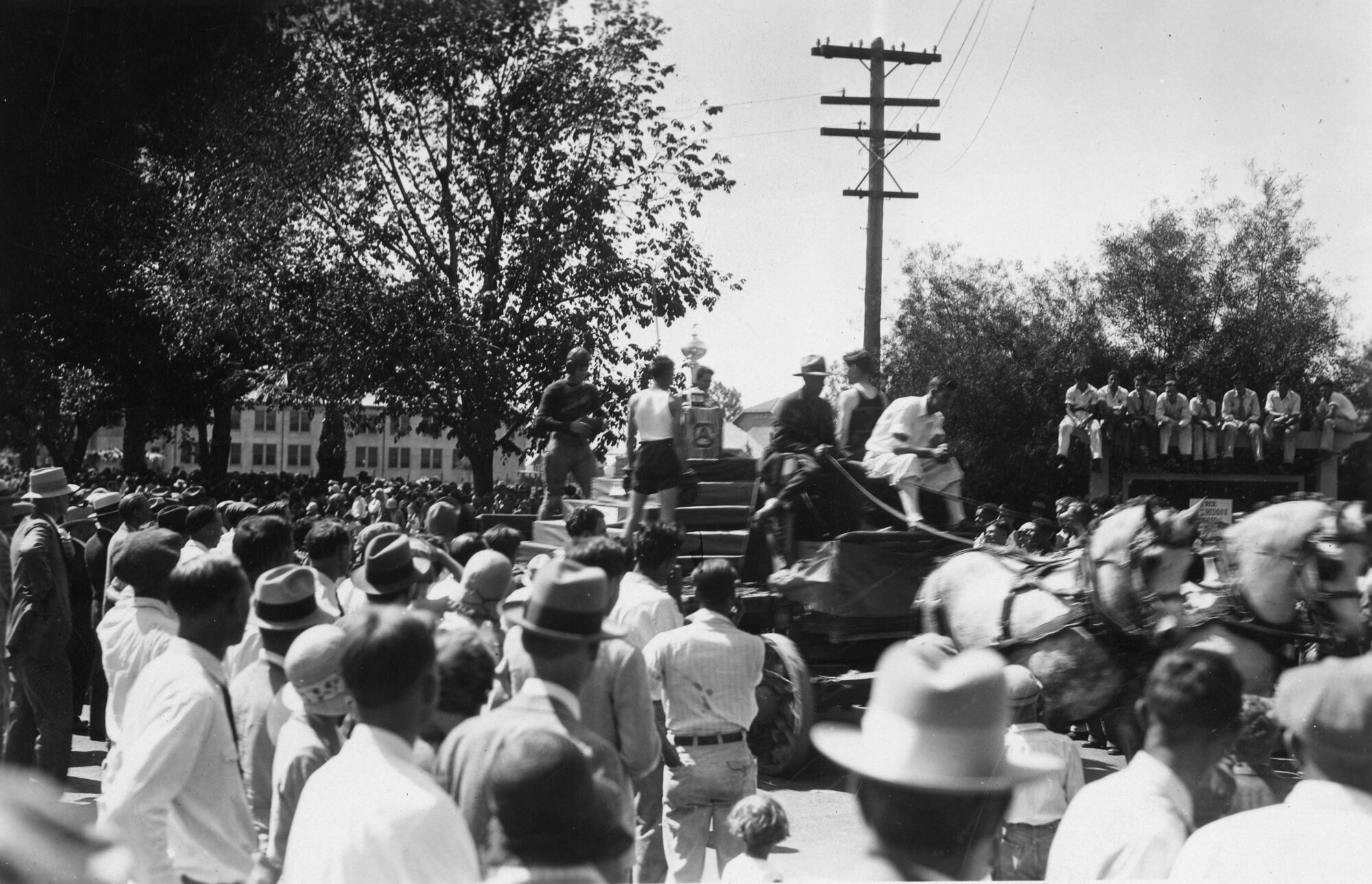 Crowd of people facing the street