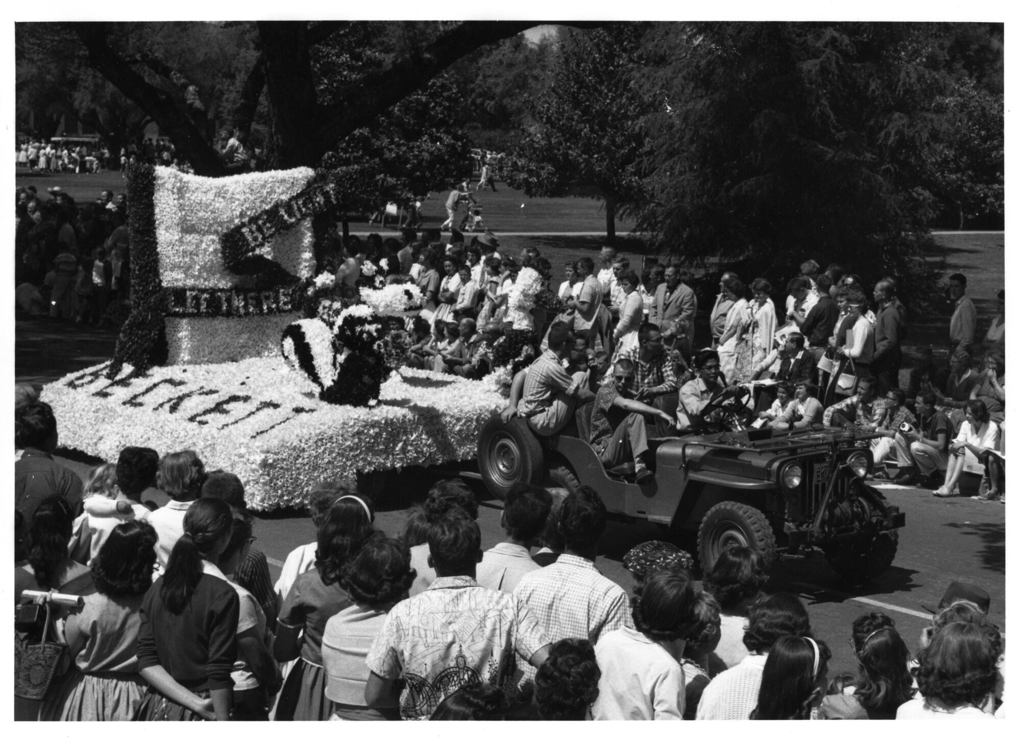 Parade float adorned with a skunk