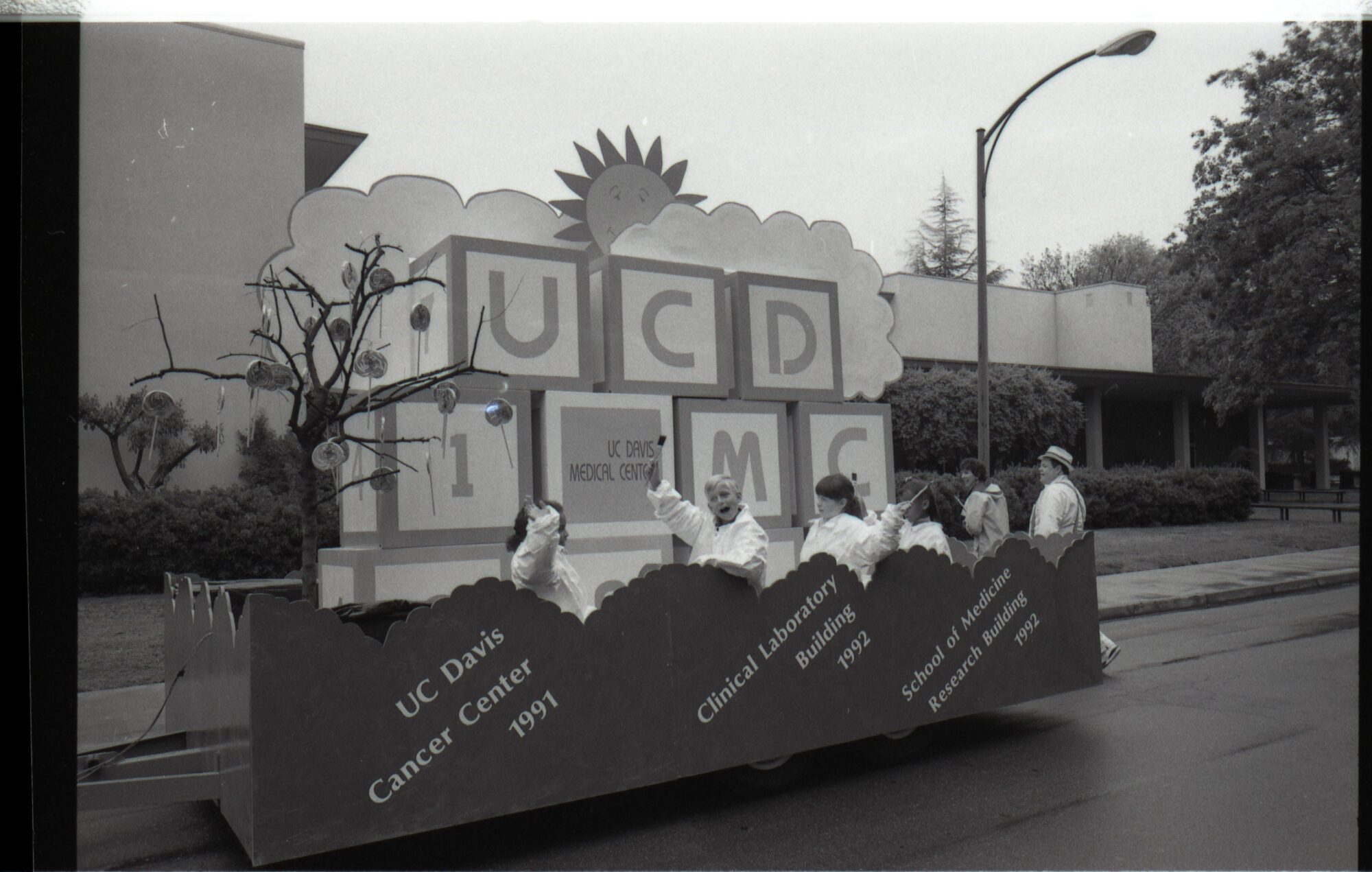Float resembling a stack of children's toy blocks