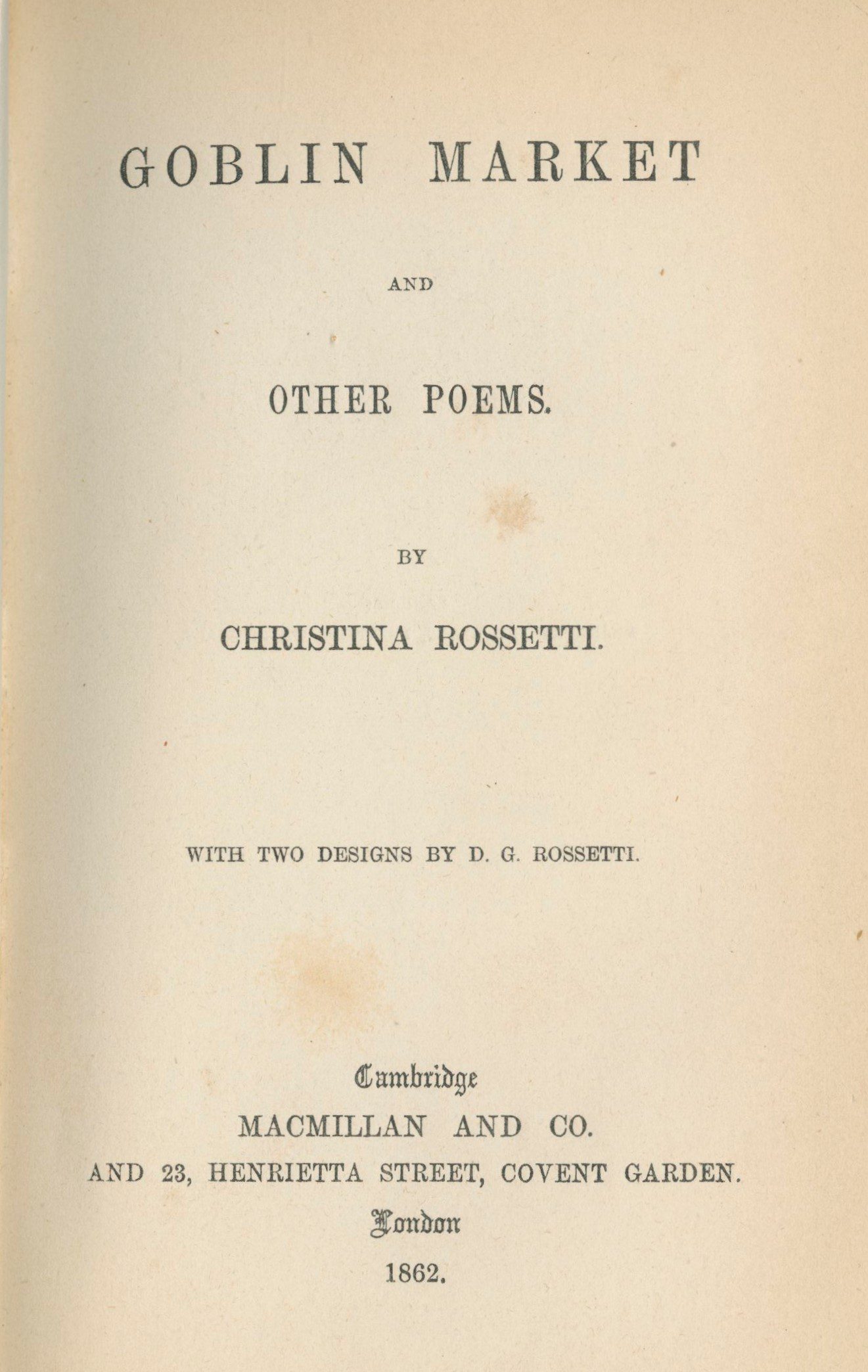 Titlepage for Goblin Market and Other Poems, 1862.