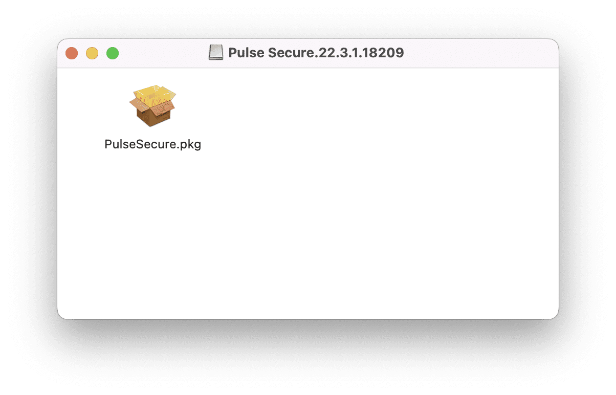 macOS Finder window titled 'Pulse Secure.22.3.1.18209' showing the PulseSecure.pkg package icon.