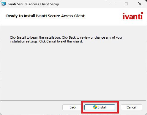 Ready to Install screen with the Install button highlighted
