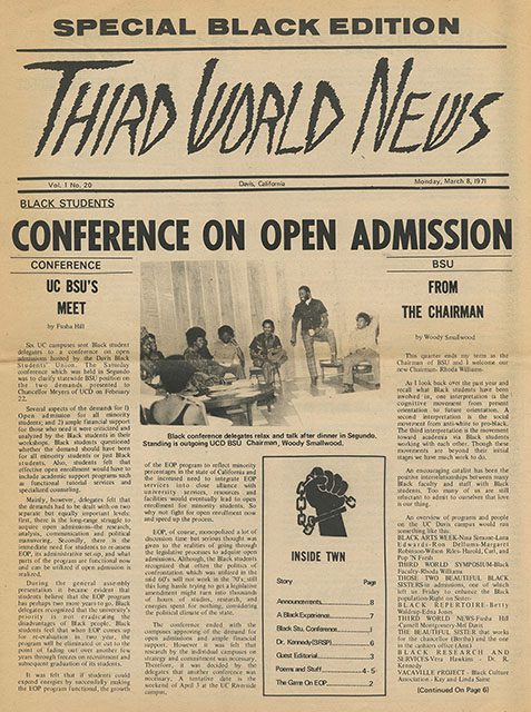 A scan of the newspaper Third World News with primarily African American articles.
