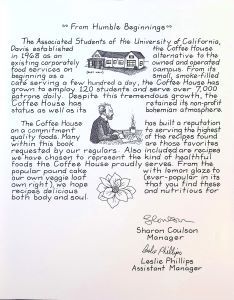 A description page of the book and the coffee house as a whole.