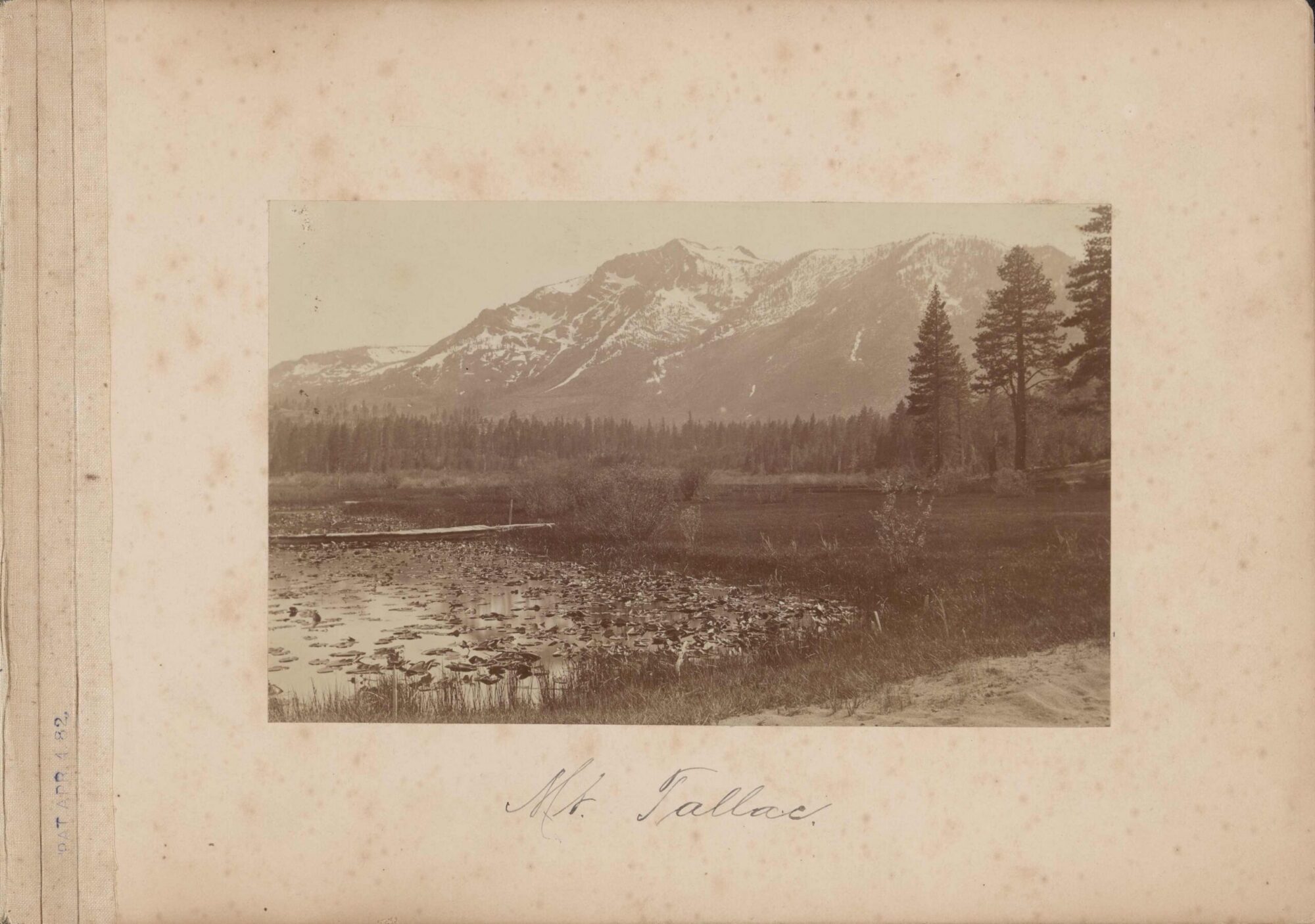 A black and white photograph of Mt. Tallac.
