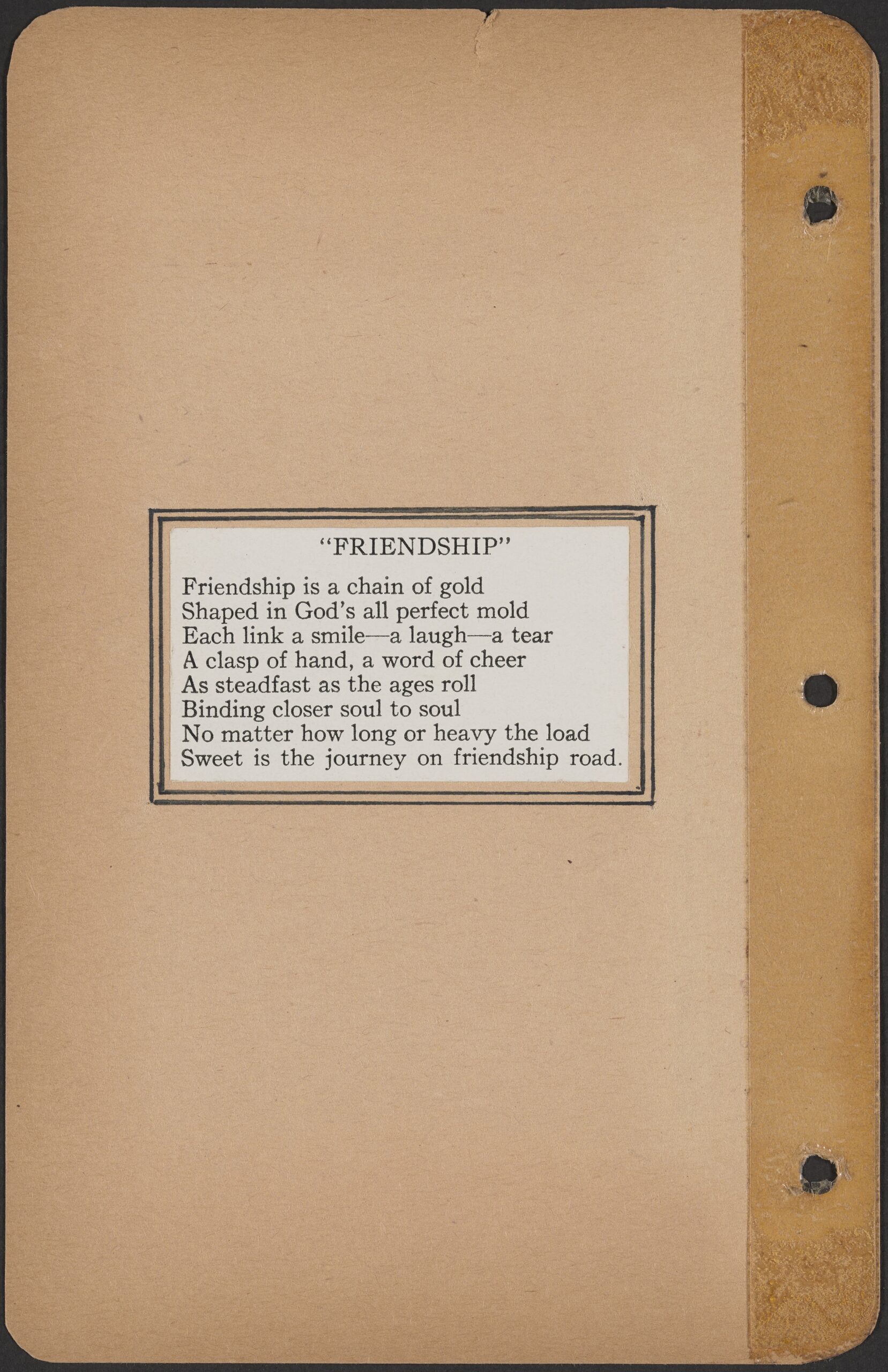 A scan of a page of the travelogue with a quote about friendship.