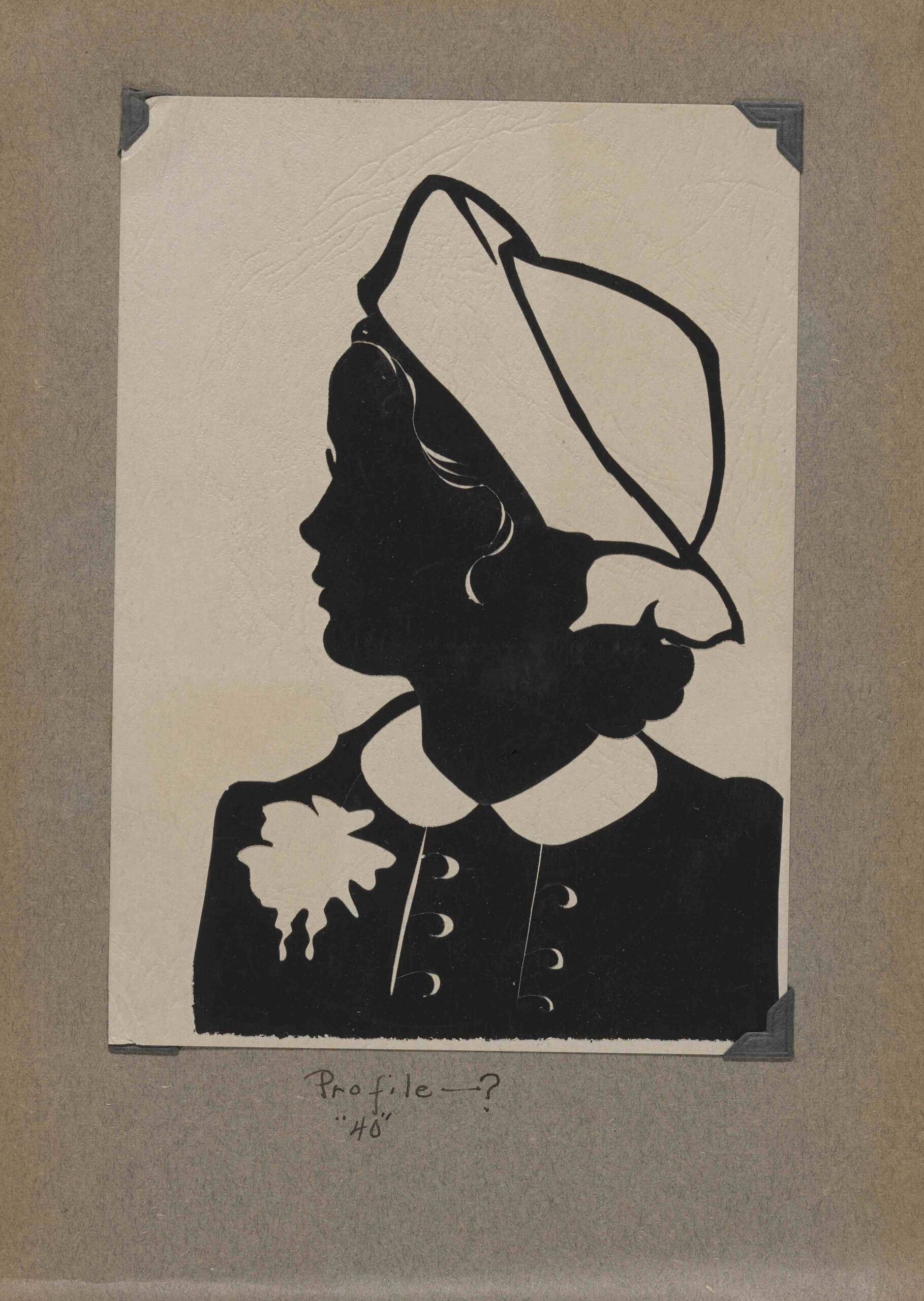A silhouette portrait of a woman facing to the left.